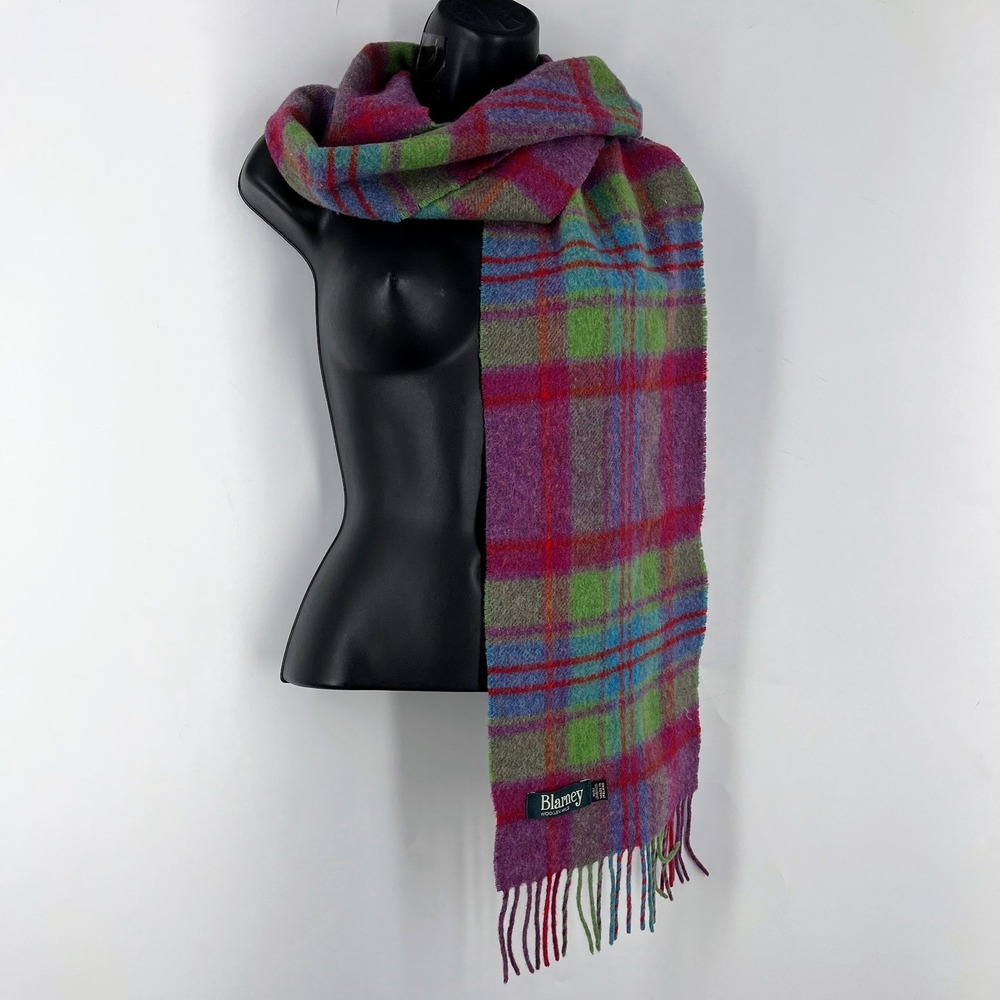 Blarney Woollen Mills Mens‎ Plaid 100% Lambswool Scarf Made in Ireland